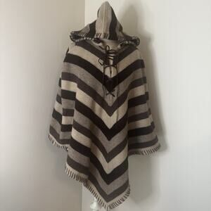 Ralph Lauren Wool Hooded Poncho Boho Chic Western Striped One Size Vintage Y2K